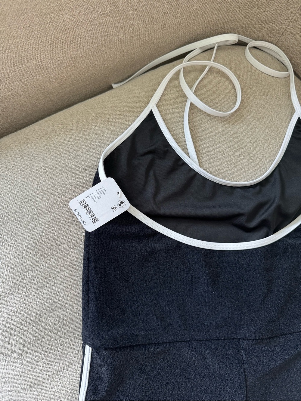 GNASH Towelling One Piece Swimsuit Black Halter Contrast Trim Boyshort L NWT - Picture 8 of 8